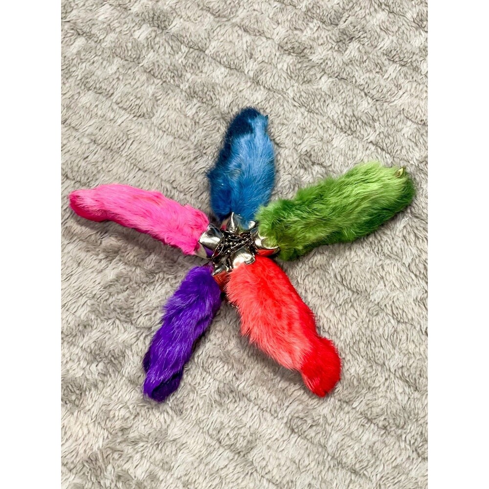 Lot of 5 Genuine Rabbit Foot Keychains Dyed Fur Lucky Charm Oddities Curiosities